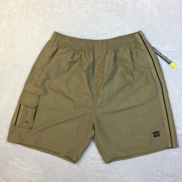 New! Hawaiian Performance Surf Wear Swim Shorts XL Brown Tan Elastic Waist - Picture 1 of 15